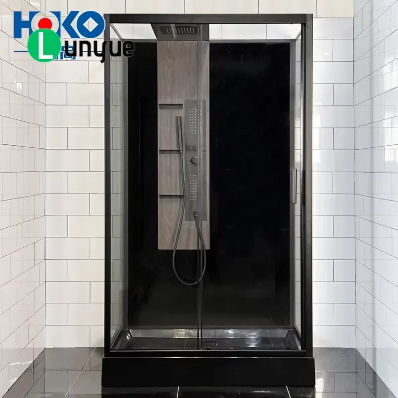 Modern 5mm Tempered Glass Black Shower Room Sliding Door Straight Design Framed Enclosure for Hotel Bathroom Waterproof
