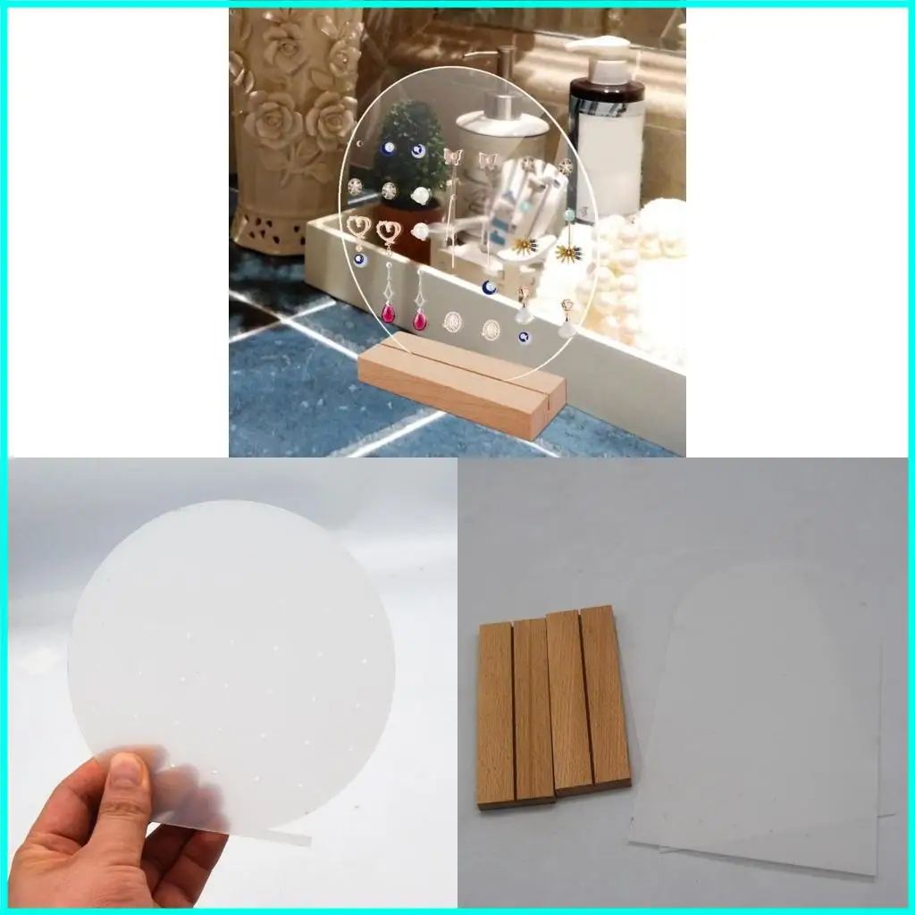

1 Set Solid Hollow Acrylic Bracket Jewelry Display Rack Jewelry Retail Holder with Wooden Base for Earrings Pendant
