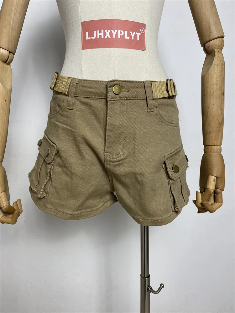 

Summer Women's Khaki High Waisted A-line Cargo Shorts Young Girls Vintage Fashion Bottoms Female Casual Sexy Mini Pants
