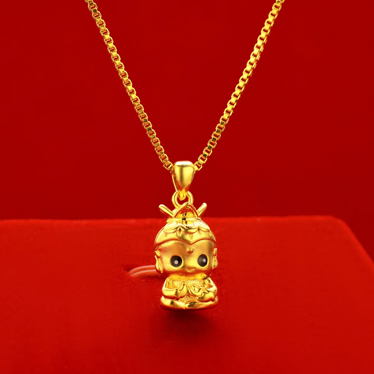 

Gold shop 24K gold necklace pendant oil drop small Buddha female small Buddha AU999 clavicle necklace metal stamp