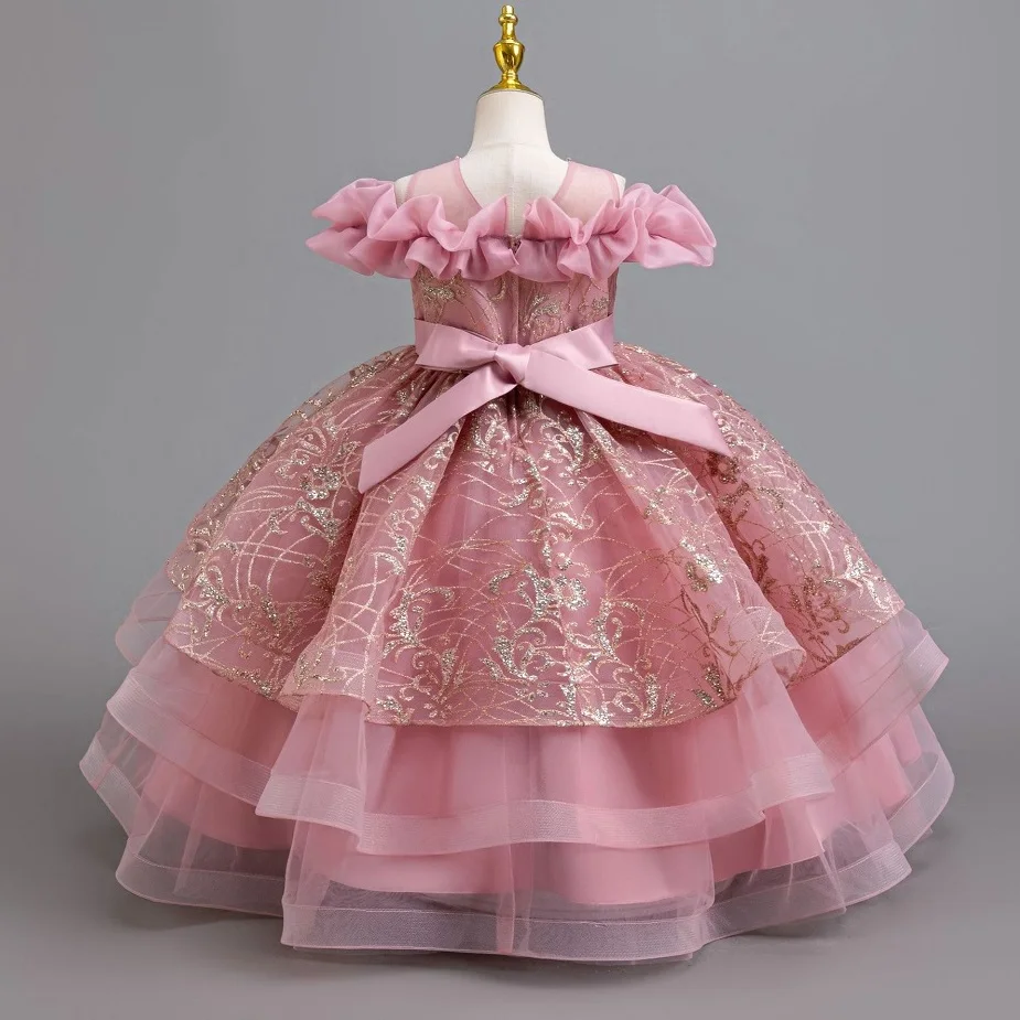 Girls' off-shoulder princess dress Wedding flower girl dress Girls' casual dresses for runway shows beauty pageant dress