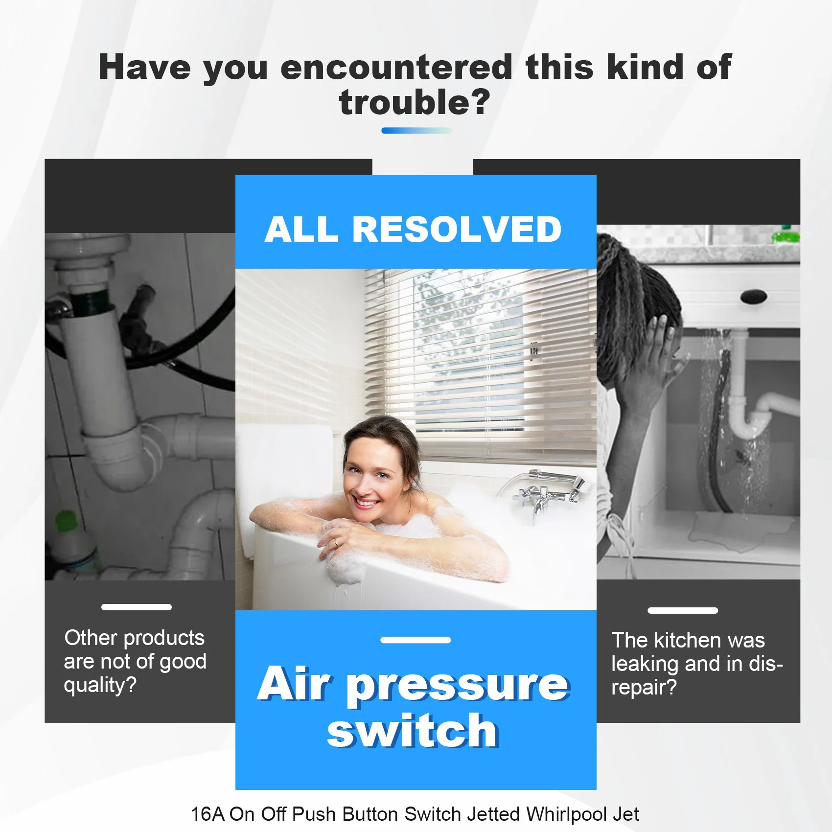 

16A Вкл. Выкл. Кнопочный переключатель Гидромассажная струя для ванны, спа, мусора