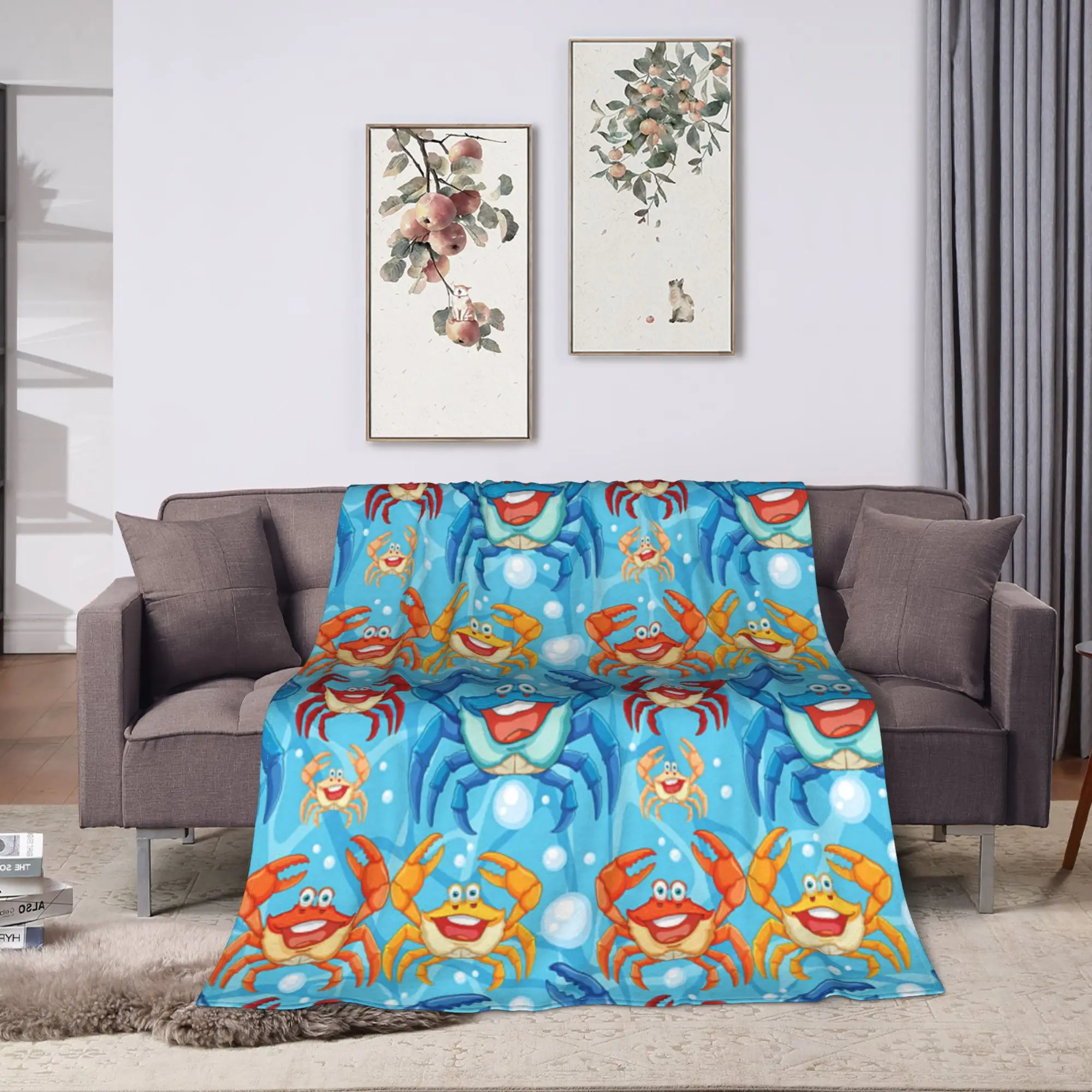 Warm Blanket Children Travel Colorful Cartoon Crabs in the Sea Bedding Throws  Flannel Bedspread For Bedroom Sofa Bed Cover