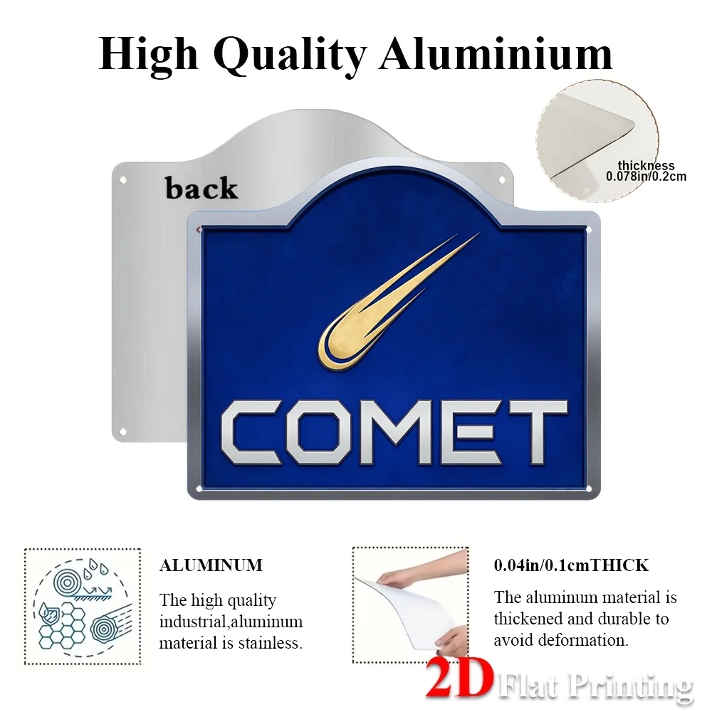1pc 2D Flat Sign Artwork Depicting A Golden Comet Against A Blue Backdrop, Ideal For Decorating Your For Home Office, Garage