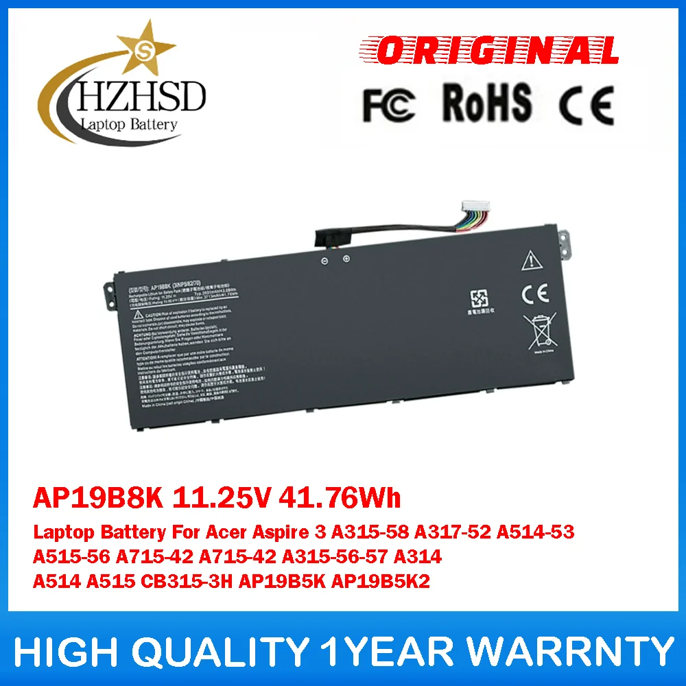 

AP19B8K 11,25 В 41,76 Втч аккумулятор для ноутбука Acer Aspire3 A315-58 A317-52 A514-53 A515-56 A715-42 A715-42 A315-56-57 A314 A515