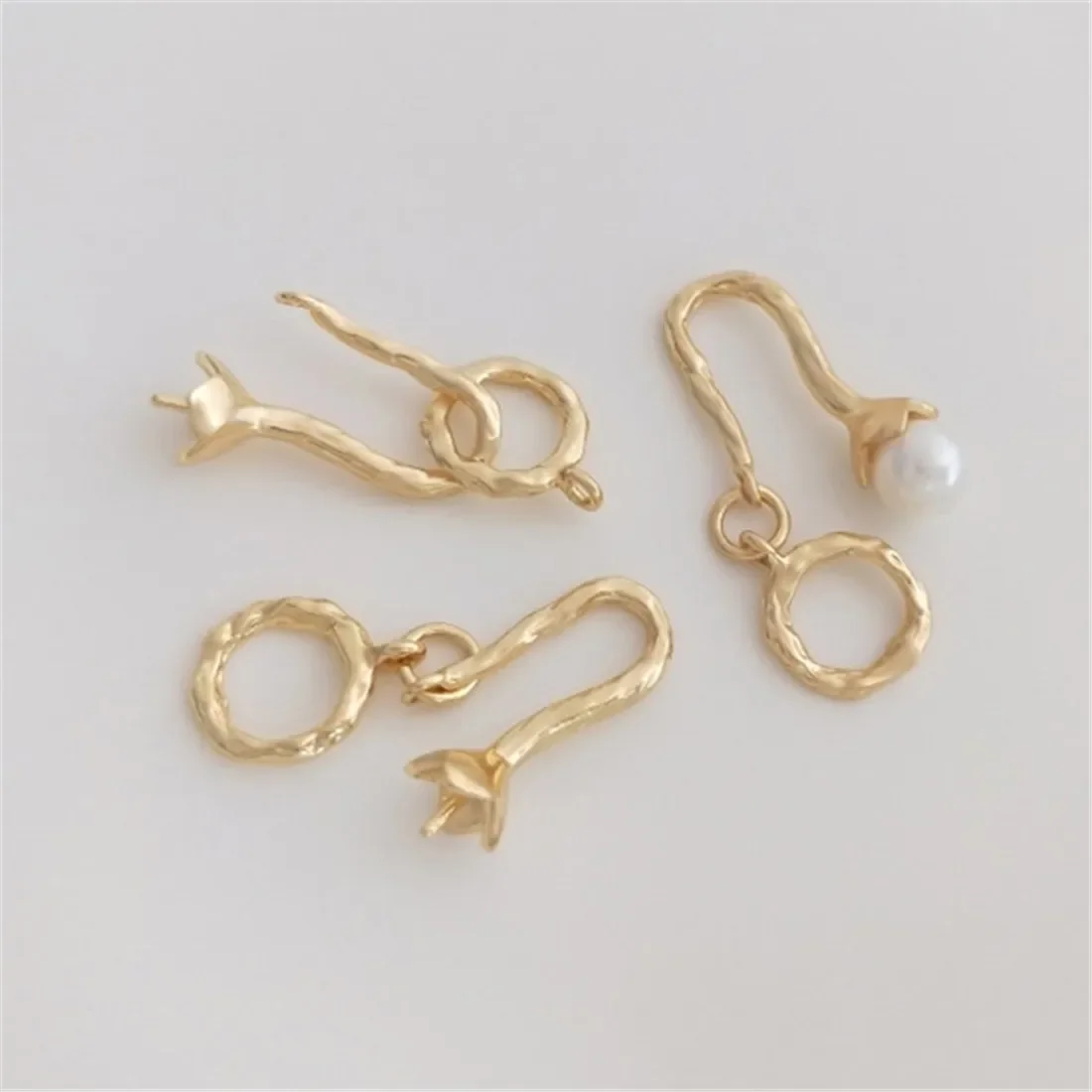 

14K Gold Wrapped Flower Bud Holder Hook Shaped Jewelry Buckle DIY Handmade Pearl Bracelet Necklace Connection Closure Buckle