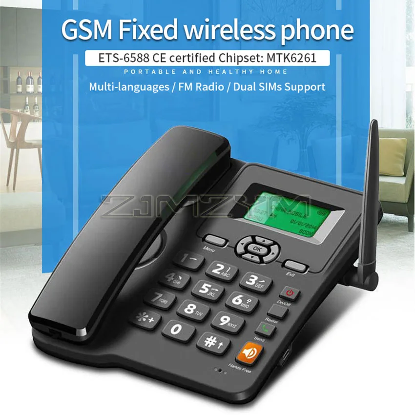 ETS-6588 Cordless Phone Desktop Telephone Support GSM 850/900/1800/1900MHZ Fixed Wireless Phone with Antenna Radio Alarm