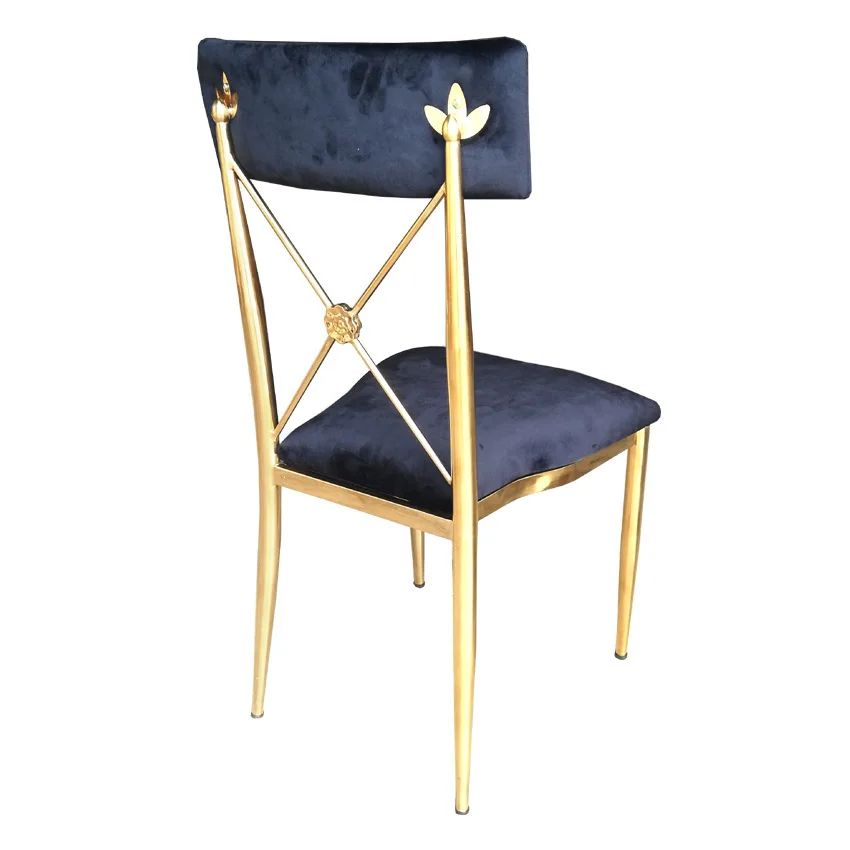 

Gold Stainless Steel Rental Wedding Banquet Dining Stackable Cross Back X Back Chair