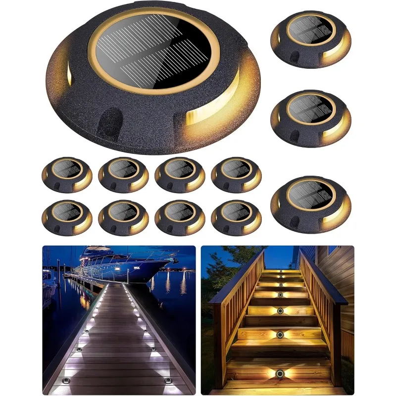 

Solar Dock Lights Walkway Decorative Lights Waterproof 12 Pack, 2 Colors in 1 Double-Sided LED Solar Driveway Lights