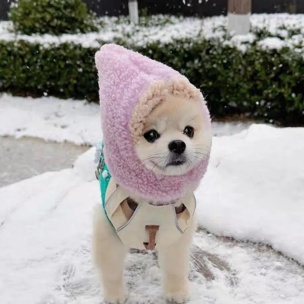 Cute Warm Pet Head Cover Soft Noise Protection Winter Pet Hat with Ball Comfortable Pet Transformation Hat Party