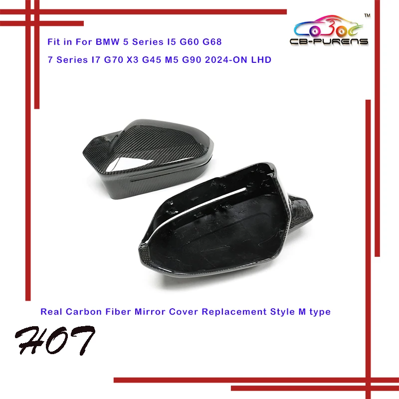 2024+ For BMW 5 Series I5 G60 G68 7 Ser I7 G70 X3 G45 M5 G90 M Look ABS+Real Carbon Fiber Side Rearview Mirror Cover Caps LHD