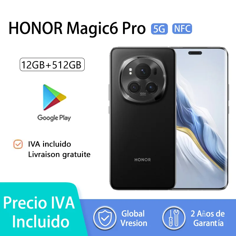 Honor Magic6 Pro 5G Smartphones NFC,Snapdragon 8 Gen 3,180MP Téléobjectif périphérique, 5600mAh,Prend en charge la charge sans fil,Version globale