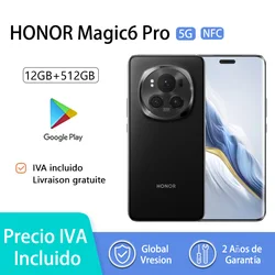 Honor Magic6 Pro 5G NFC Teléfonos inteligentes，Snapdragon 8 Gen 3，Cámara de teleobjetivo periscópica de 180 MP，5600 mAh，Soporta carga inalámbrica，Versión global