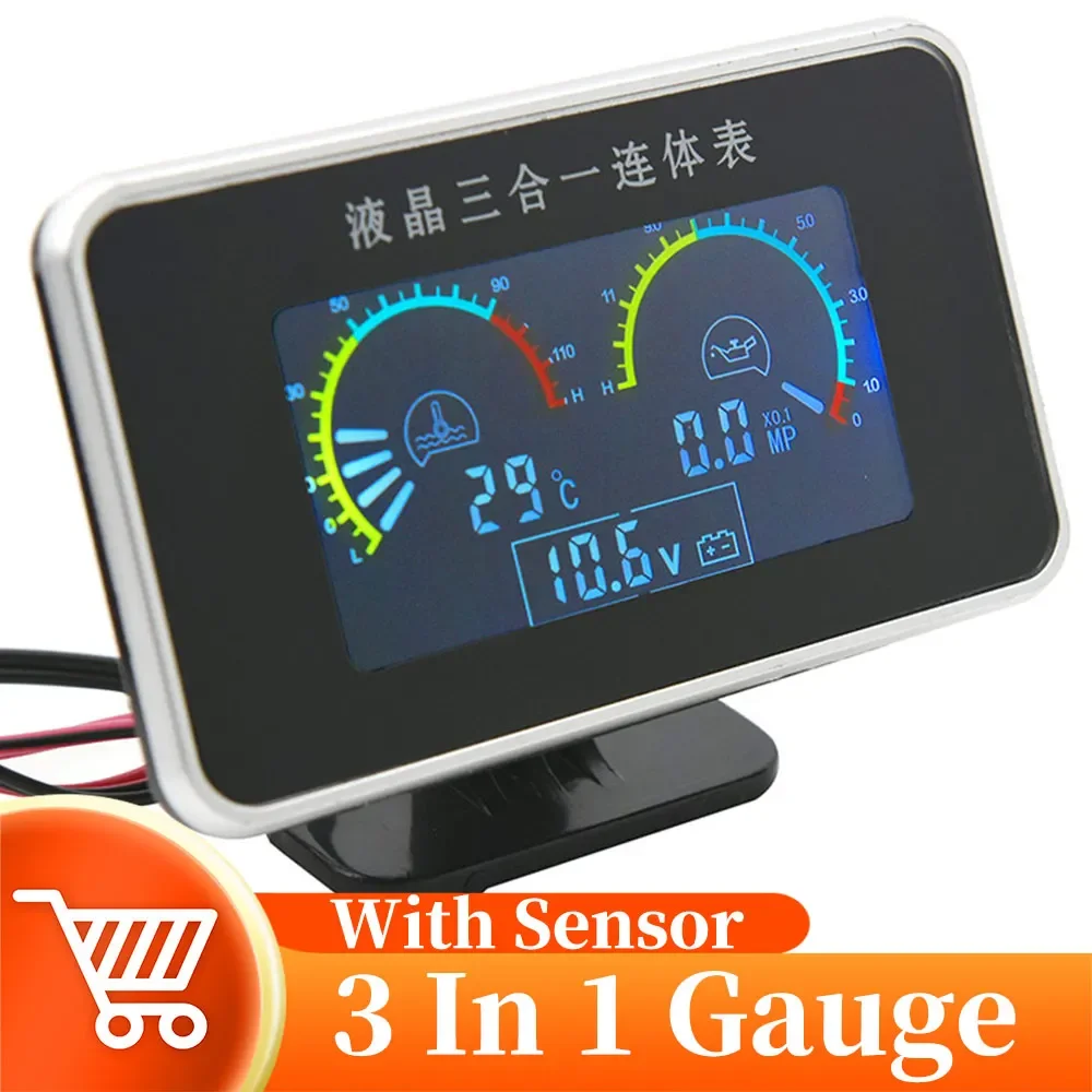 

12V 24V Water Temp Gauge Oil Pressure Meter Voltmeter Universal LCD Car Digital Gauge With Oil Pressure Water Temp Fit Car Truck