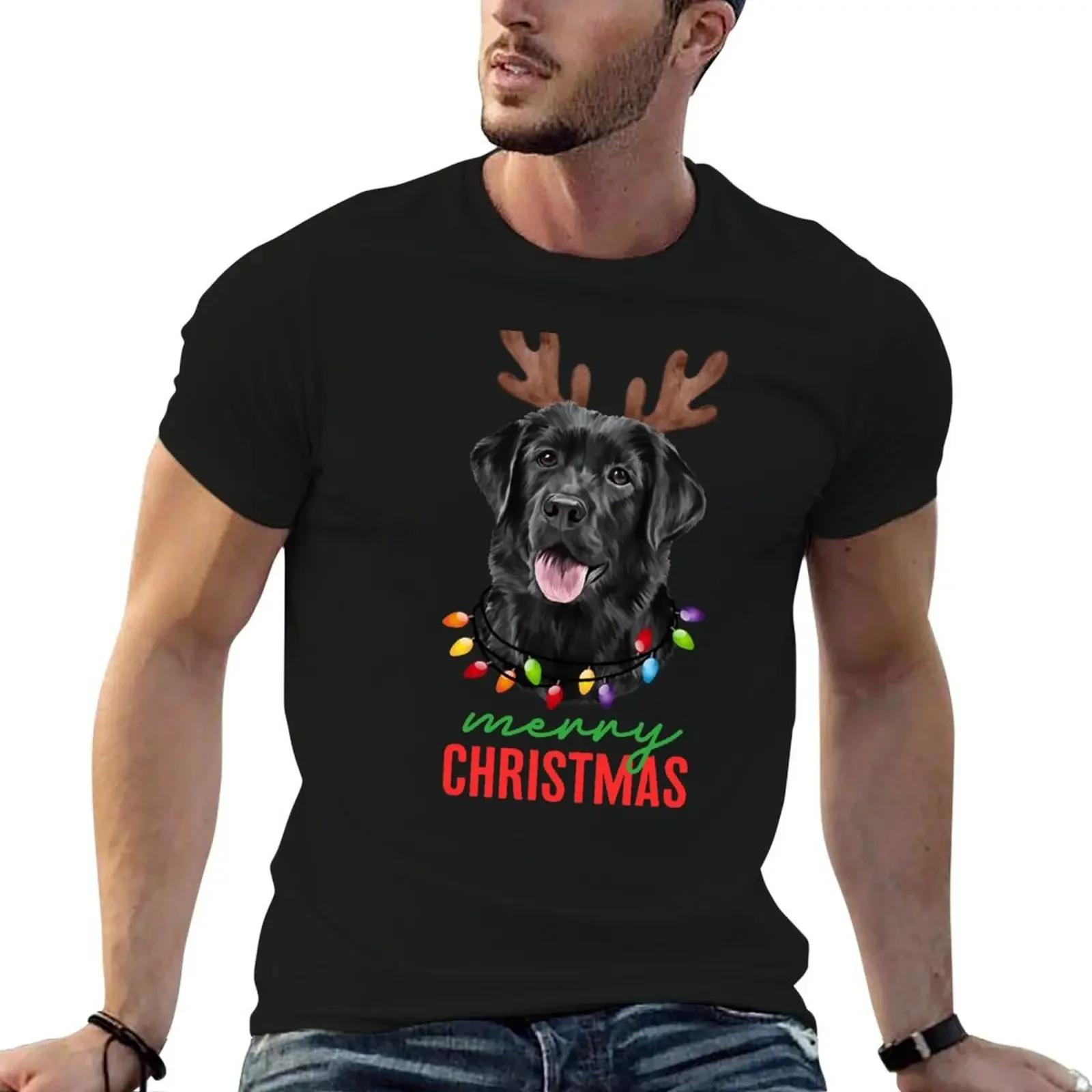 Merry Christmas Black Labrador Tee T-Shirt plus size tops heavyweights shirts graphic tee mens t shirts top quality