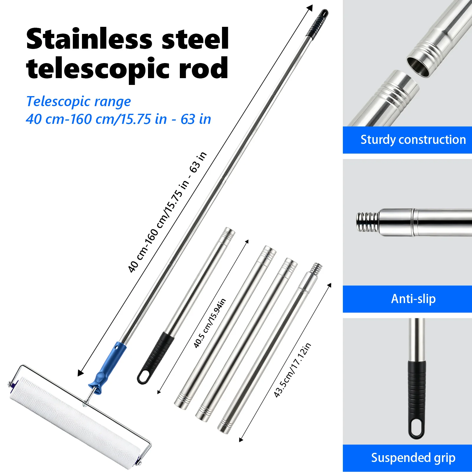 47cm Defoaming Roller Spike Shoes Kit with Telescoping Pole and Rake Epoxy Floor Self Leveling Compound Installation Tool Set for Wall Floor