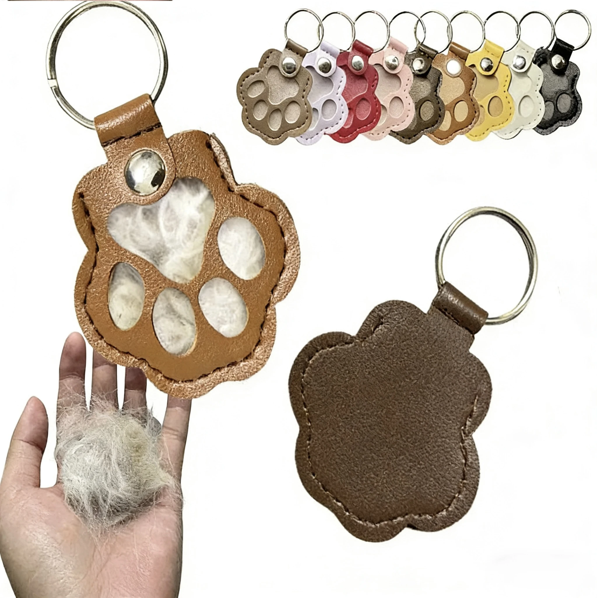 Pet Hair Keepsake Keychain Leather Memorial Locket for Storing Dog Cat Fur, Cute Pet Loss Gift, Remembrance Key Ring Bag Charm