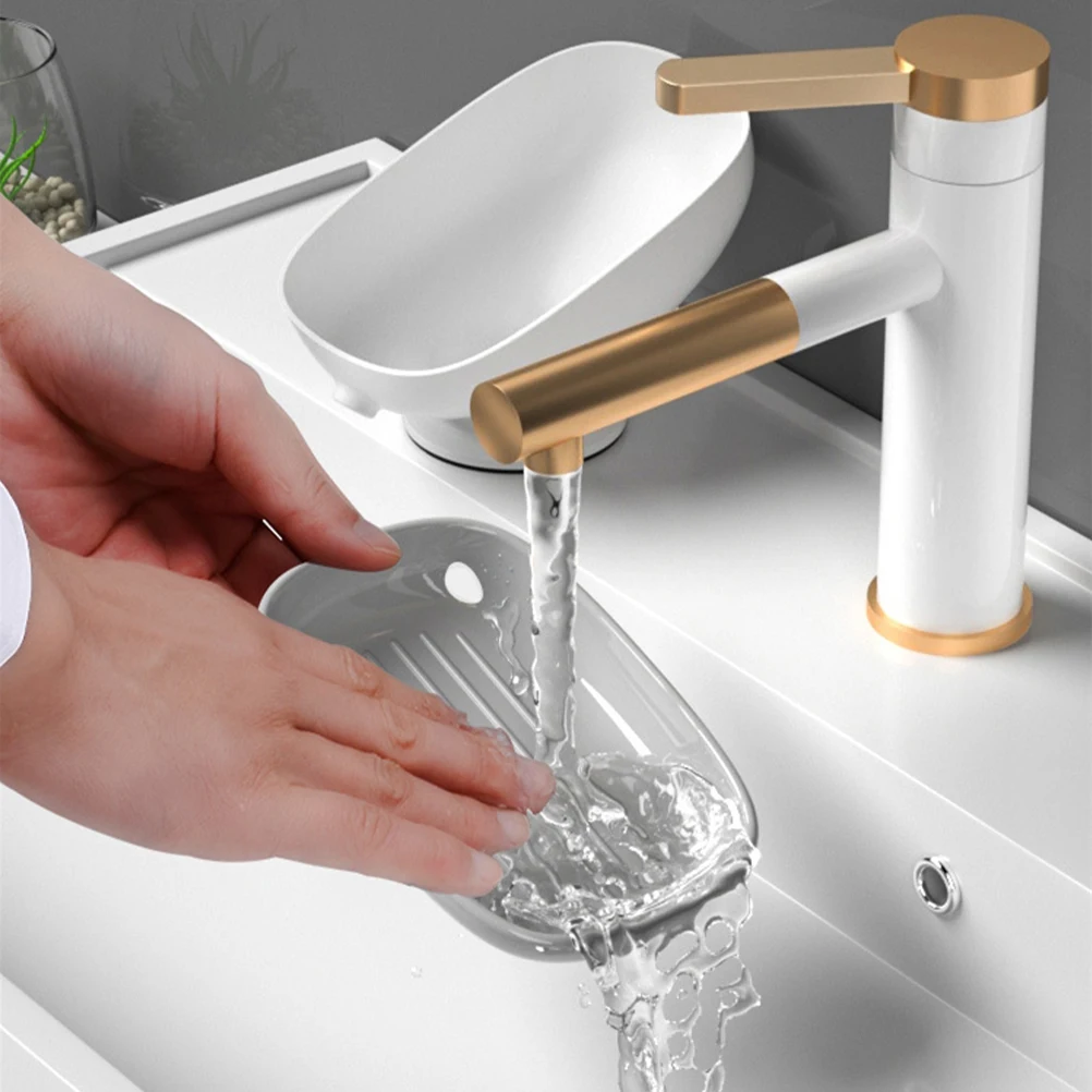 

Suction Cup Soap Holder Self Draining Rack Bathroom Drying Tray Bar Dish Storage White Gray Non Metal Portable Soap Box