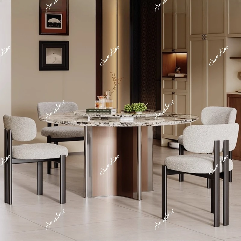 

Italian light luxury natural luxury stone dining table household round marble dining table