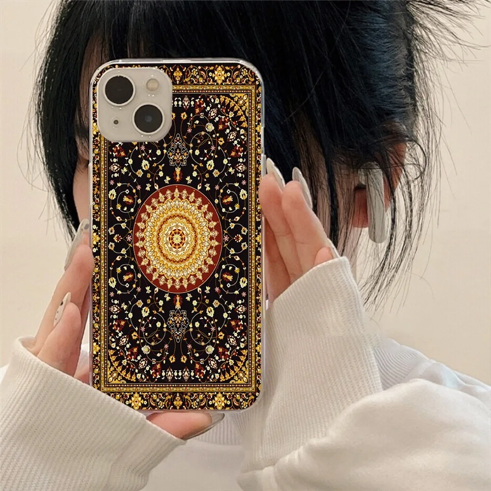 Persian carpet Floral pattern Phone Case For Iphone 15 11 13 14 Pro Max 7 8 Plus X Xr Xs Max Se2020 12mini Transparent Cover