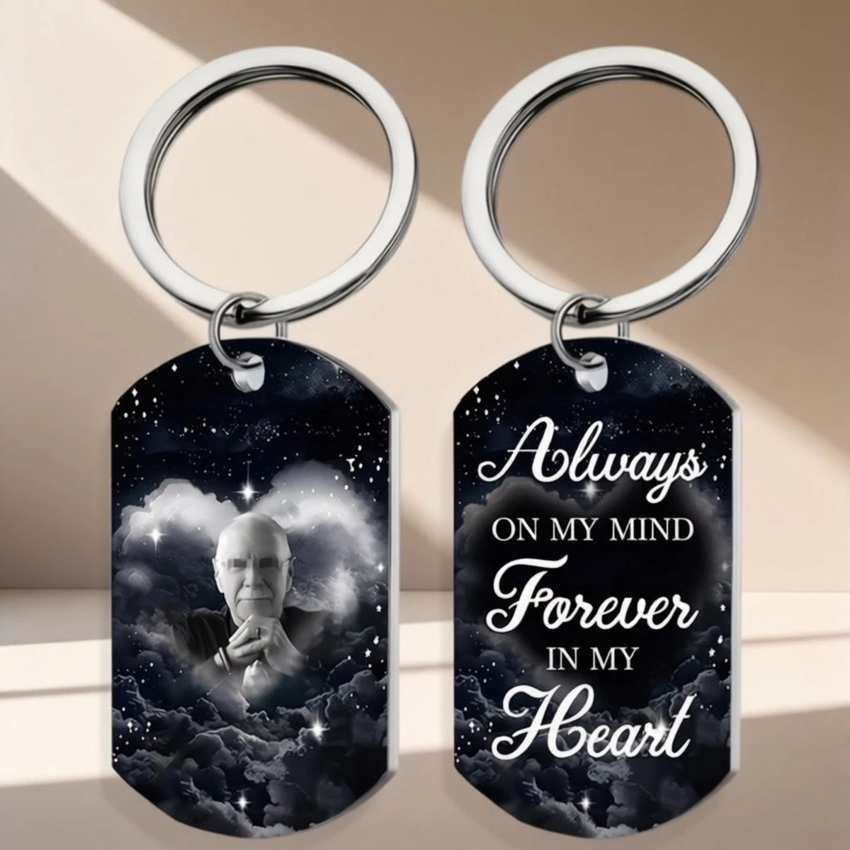 1 customized commemorative photo key ring-personalized stainless steel pet label, double-sided printing, "in my heart forever in