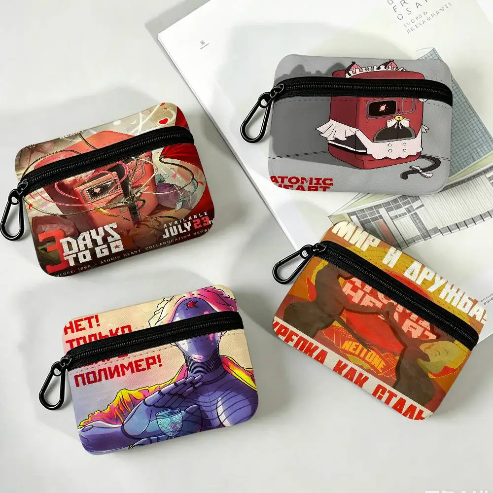 A-Atomic H-Heart Movie Mini Hanging Oxford Cloth Coin Bag Durable Zipper Key Card Pouch With Carabiner