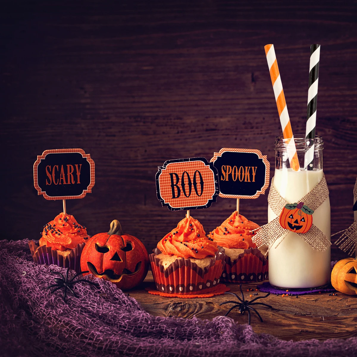 

100 Pcs Drinking Straw Party Black Straws Ripple Funny Kraft Paper for Halloween