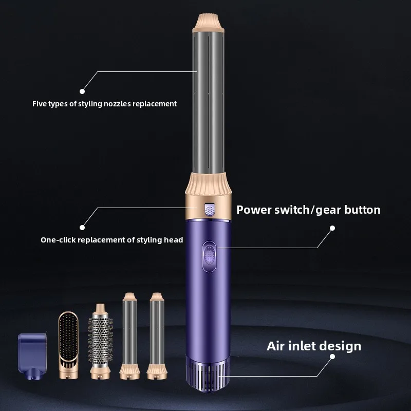 

5-в-1 расческа с горячим воздухом, многофункциональная электрическая вращающаяся щипцы для завивки волос, большая волна, не повреждает волосы, маленькие кудри, прическа