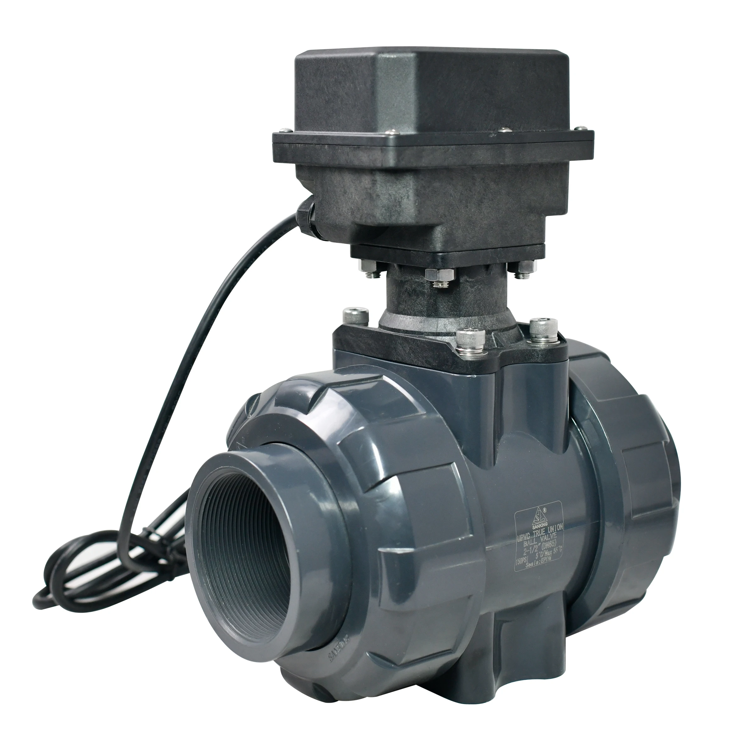 

A550 DN65 Electric Valves Motorized UPVC Ball Valve DC12V DC24V CR303 Double Union