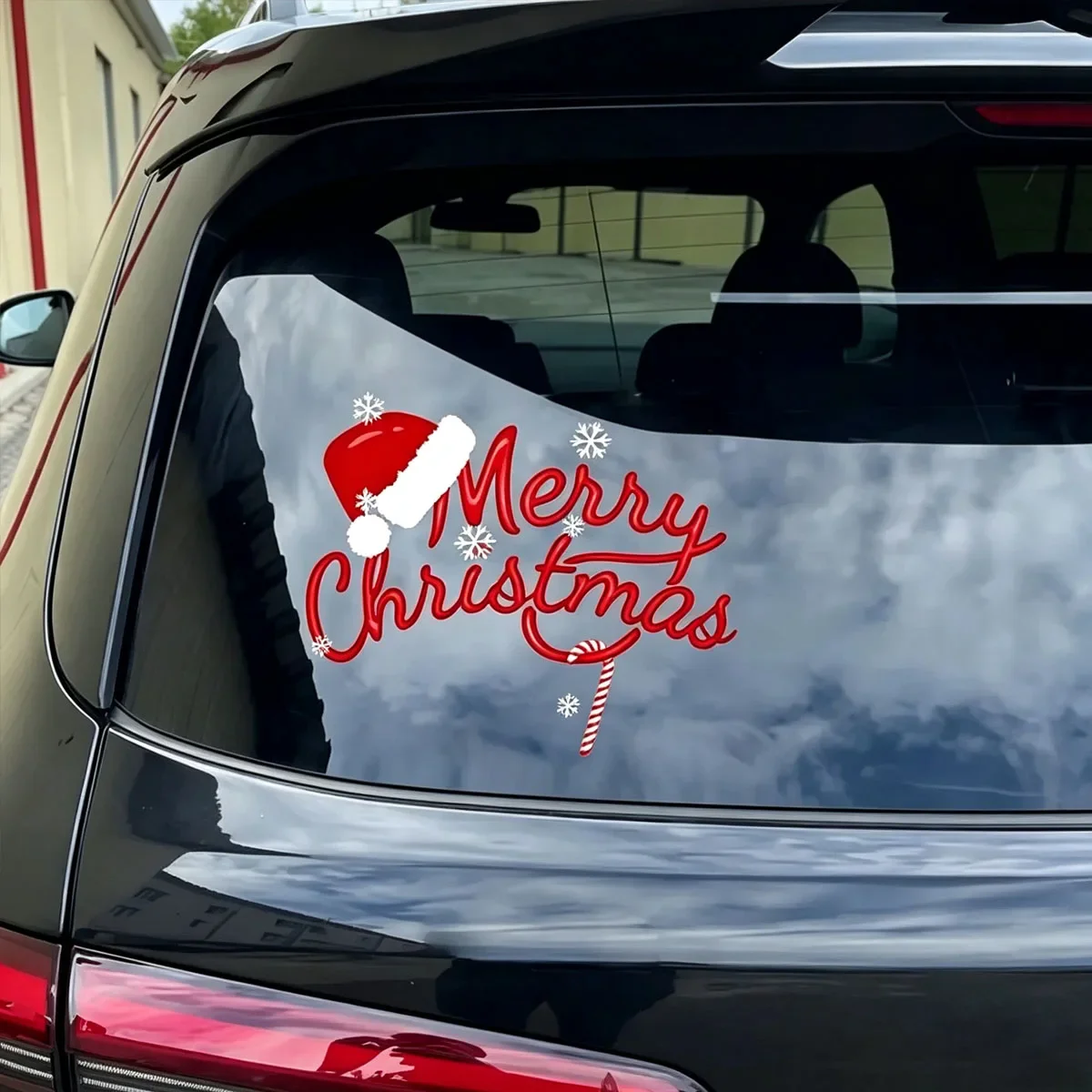 Merry Christmas Santa Hat Car Stickers, Xmas Candy Cane & Snowflake Vinyl Decals for Window, Festive Holiday Vehicle Exterior