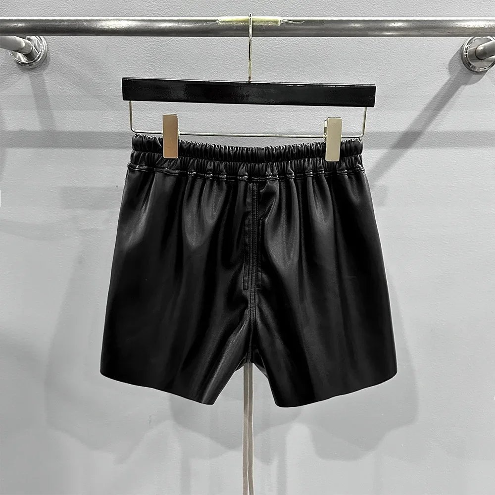 Hight Street DARK RO Fashion Shorts Women's 2024 New Design PU Leather Perforated Drawstring Elastic Short Pants Red