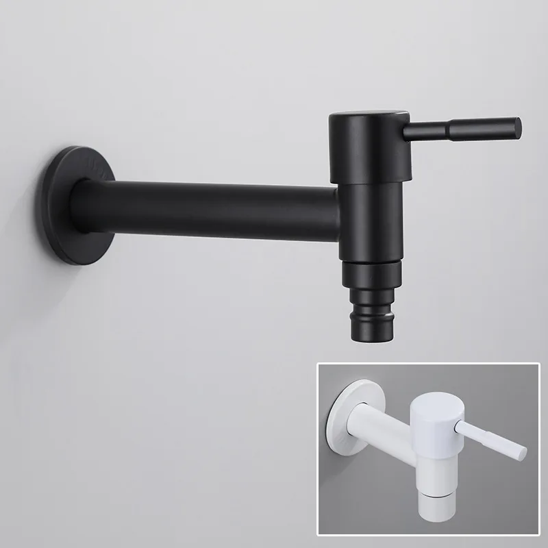 Black Wall Mounted Faucets Bathroom Corner Washing Machine Faucet Single Cold Outdoor Garden Bibcock Bath Toilet Mop Pool Taps