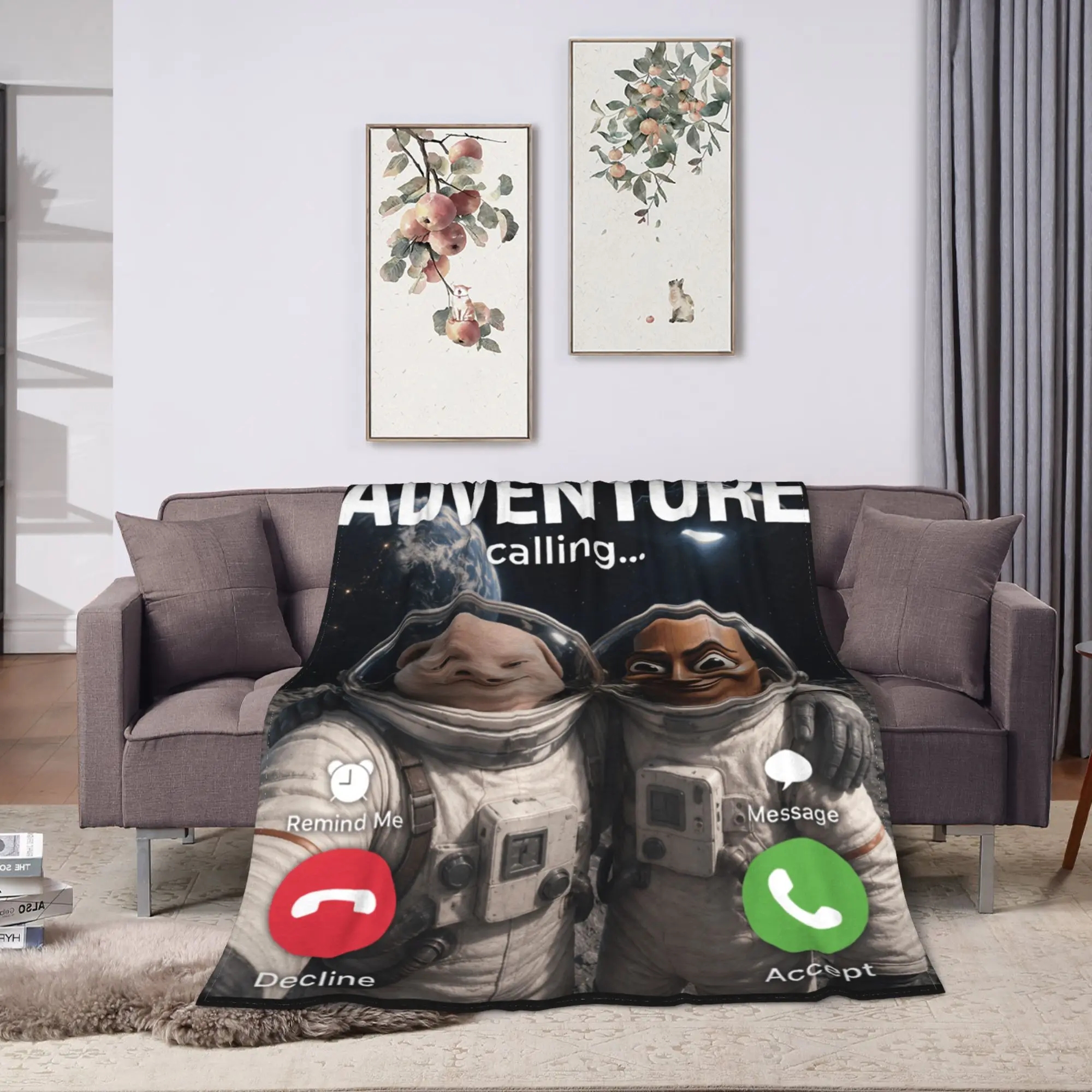 Funny Brainrot Outer Space Meme Tung Sahur John Pork Selfie Flannel Blanket Comfortable Throw Blanket Living Room Bedspread