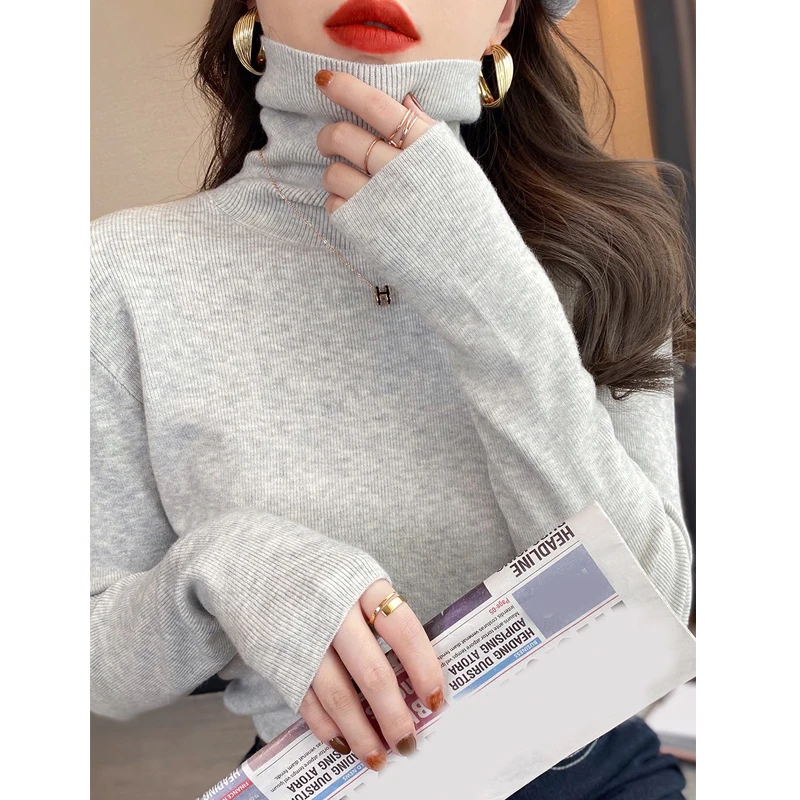 Autumn Winter Turtleneck Women Knitted Sweater New Long Sleeve Loose Pullover Knit Tops Casual Solid Color Basic Bottom Jumper