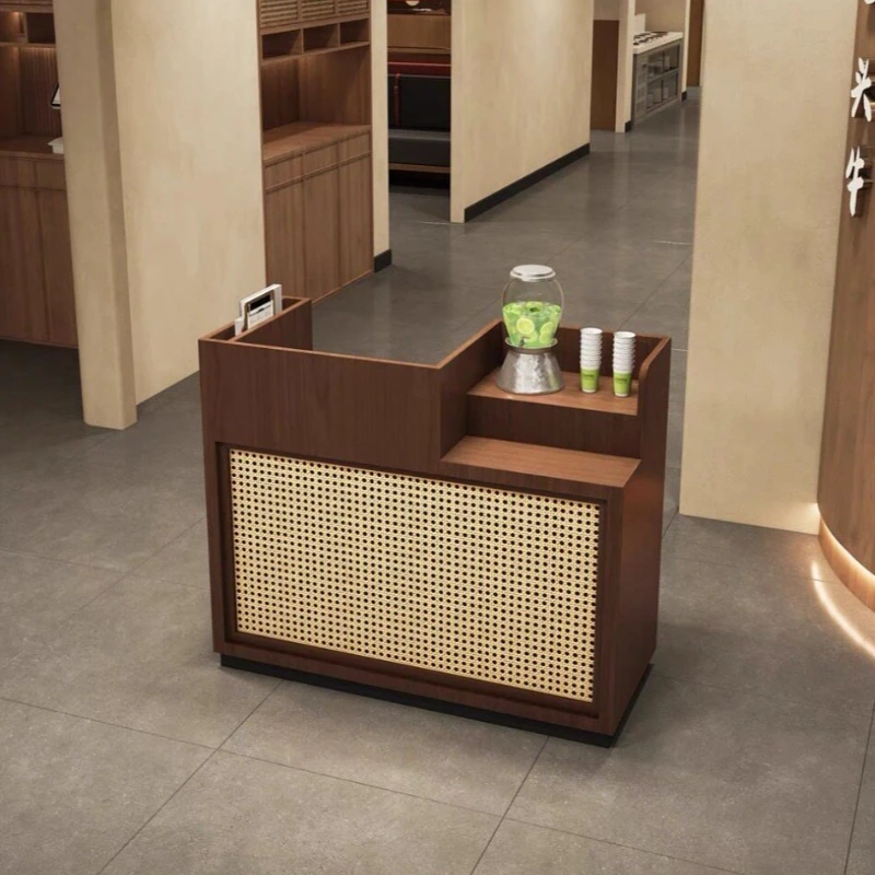 Vintage small reception desk restaurant multi-functional bar rattan front reception desk large capacity escrivaninha Furniture