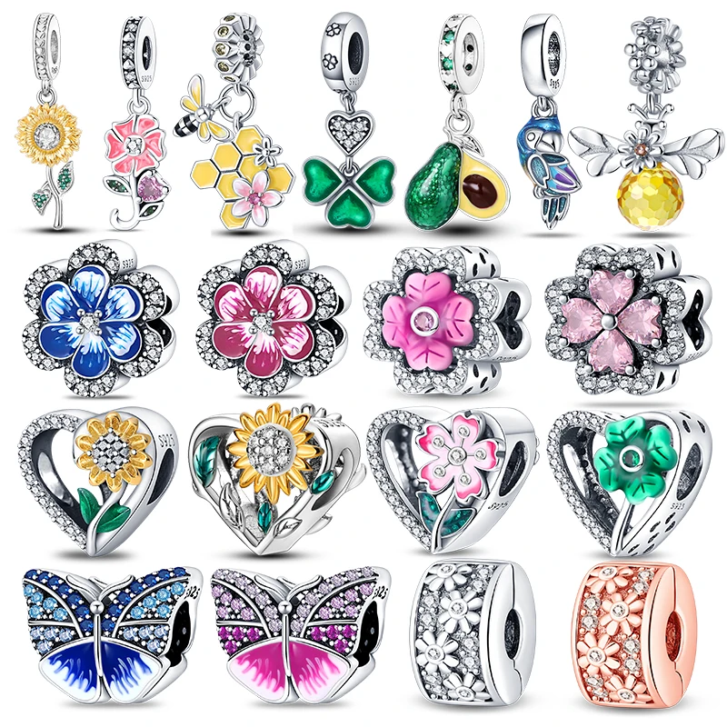 Fit Pandora 925 Original Bracelet 925 Silver Plate Flower Bird Series Charms Beads For Women Fashion DIY Jewelry Gifts Making