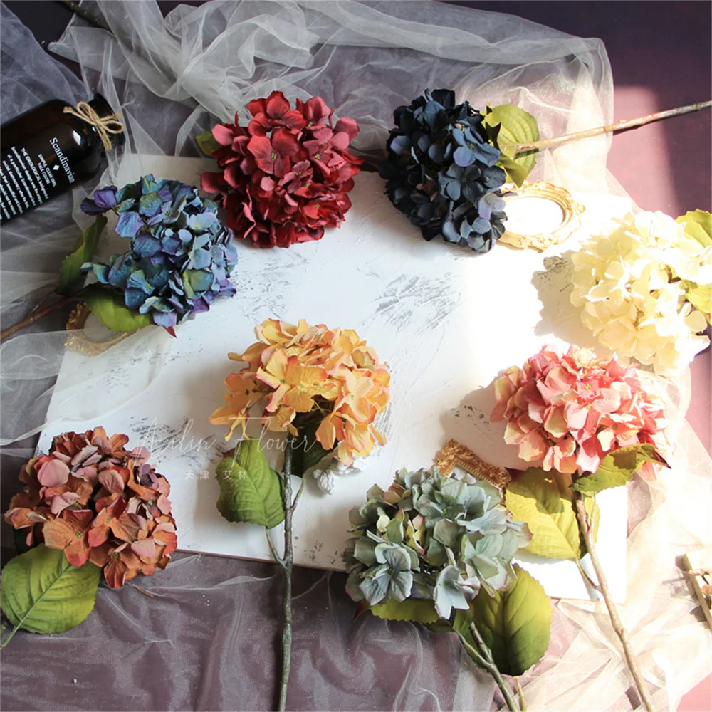 

Artificial Flowers Hydrangea Vase Autumn Silk for Home Wedding Decor Christmas Decorative Bridal Bouquet Wall Set
