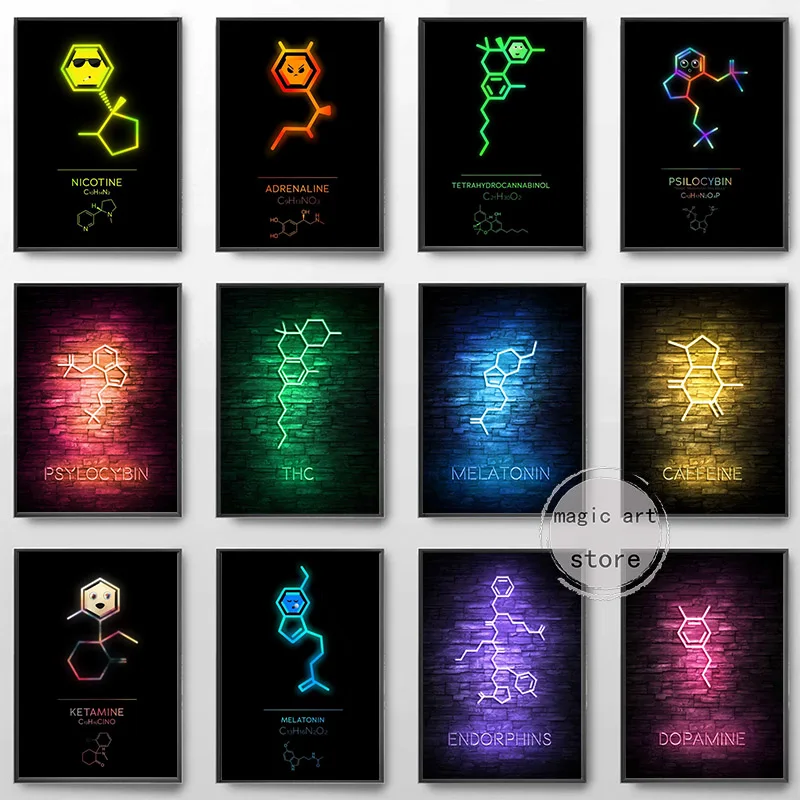 Chemistry Element Molecule Oxytocin Art Posters Canvas Painting Wall Prints Neon Style Picture Study Room Laboratory Home Decor