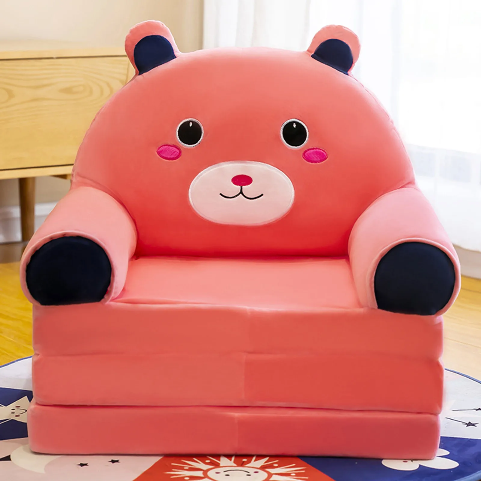 H Foldable Kids Sofa Backrest Armchair 2 In 1 Foldable Children Sofa Cute Cartoon Lazy Sofa Children Flip Open Sofa Bed For