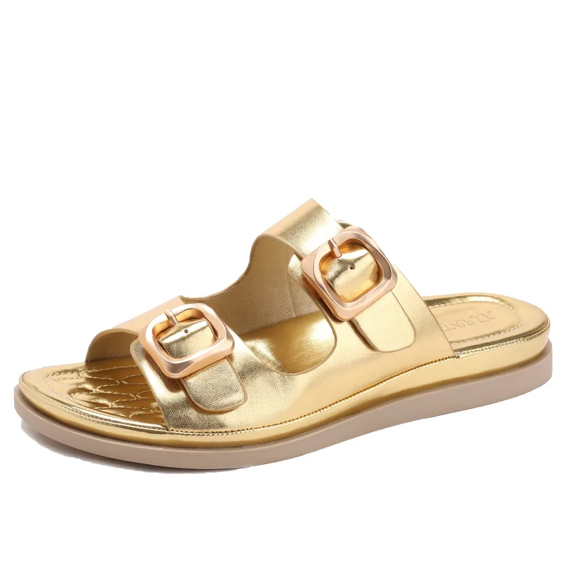 

Женские летние повседневные сандалии с круглым носком, на платформе, с двойной пряжкой, увеличивающие рост, пляжная обувь