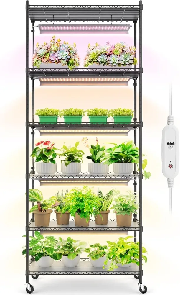 

Barrina Plant Stand with Grow Lights for Indoor Plants, 6-Tier Metal Plant Shelf Display Rack with 5Pcs 2FT 30W Full Spectrum