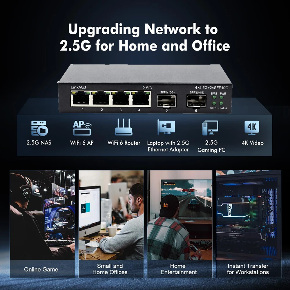 6/9 Port 2.5Gb Ethernet Switch with 2.5G RJ45 Interface, Equipped with 10G SFP+ Port, Plug-and-Play Network Switch - view 6