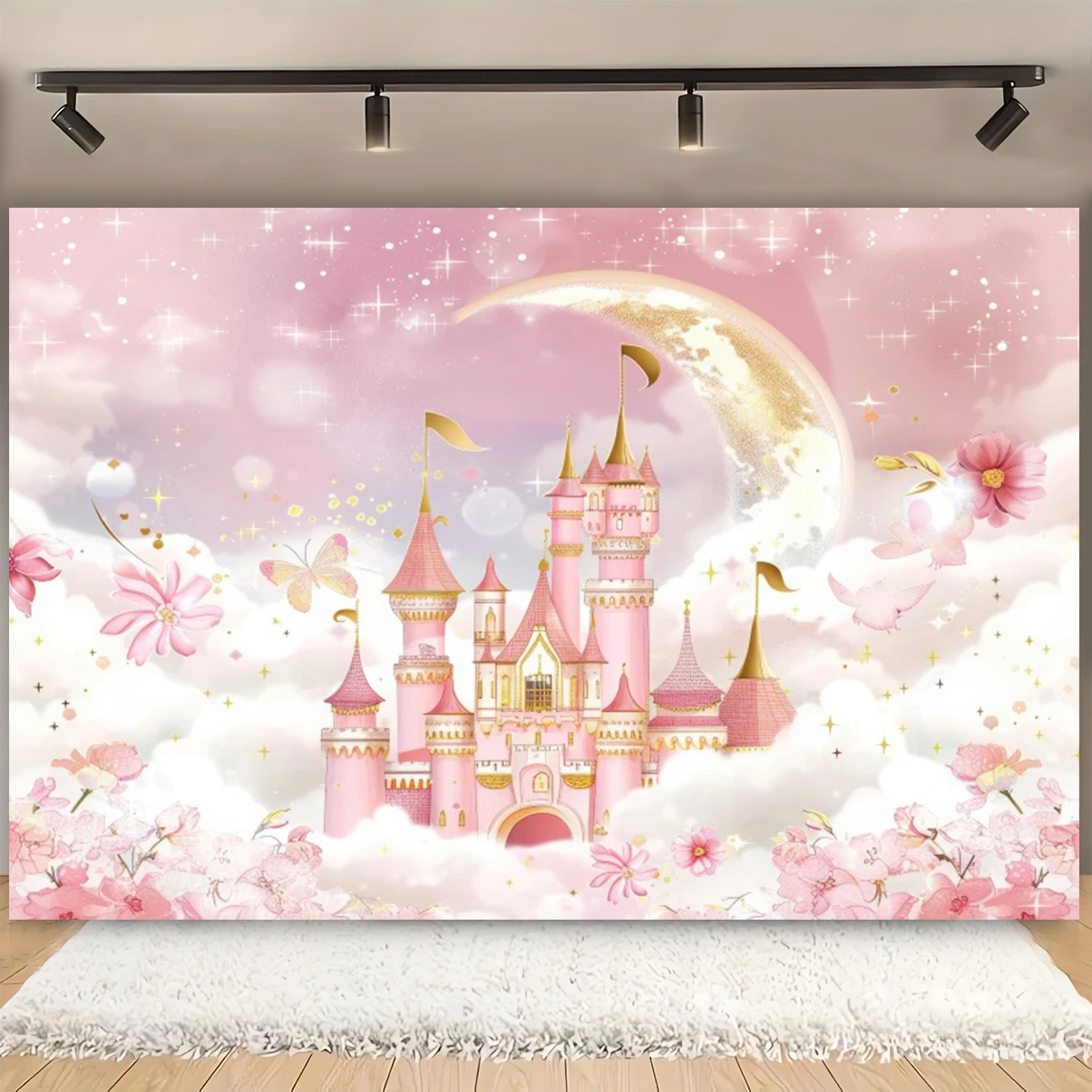 

Castle Princess Girl Birthday Photography Background Rainbow Stars Fantasy Pink Castle Baby Shower Backdrop Photo Studio Props