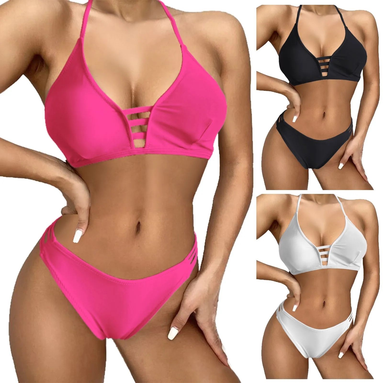 Badmode Dames Split Driehoek Bikini Bedrukt Effen Kleur Set Badmode