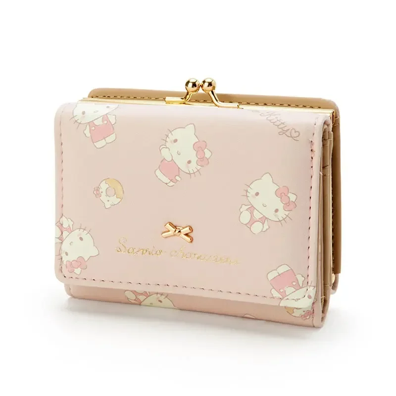 Sanrio kuromi bolsa de embreagem com zíper fivela cartão carteira olá kitty moeda saco novo plutônio menina curto dobrável carteira meu melodia titular do cartão