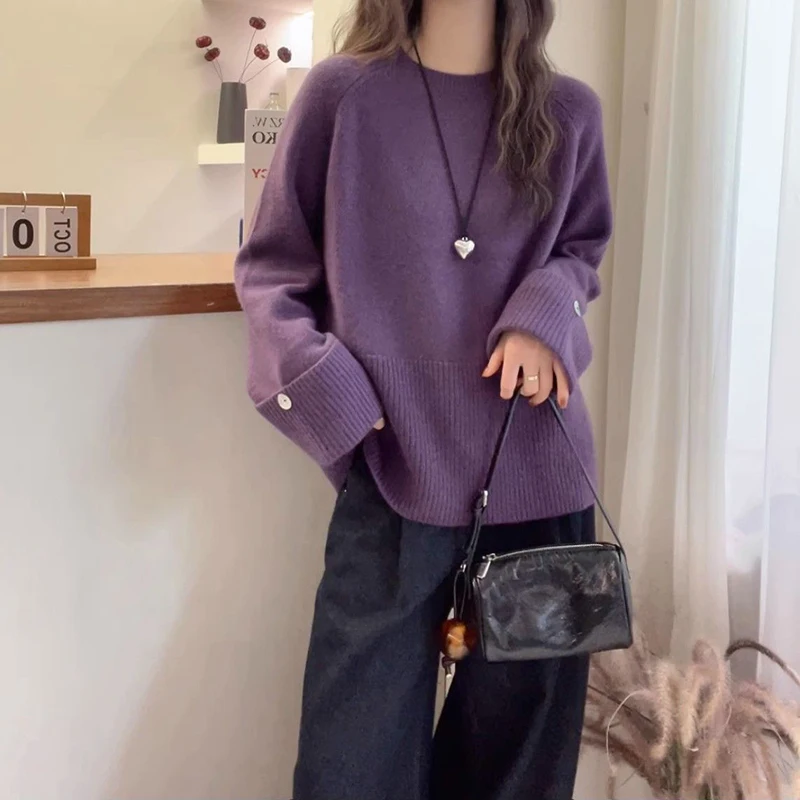 

High-end Thicken Warm O-neck Pullovers Sweater Women Autumn Winter French Retro Knitted Sweaters Trend Y2k Knitting Jumpers