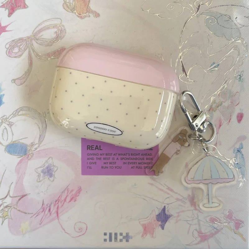 New ins style beige pink color IMD earphone case with Pendant hook for Apple Airpods 1 2 Pro pro2 airpods 3 Airpods 4