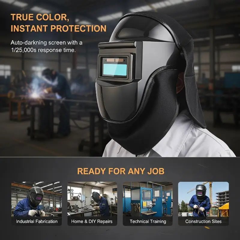 1 Set Tear Resistant Welding Helmet Cover with Bib Press Fit Seal Weld Accessory for Long Time Welding Operation Worker Use