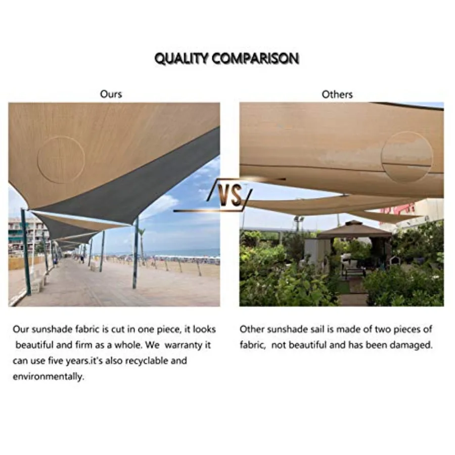 Vela parasol rectangular de 10'x13' con 95 bloqueo UV para patio al aire libre y jardín, solución ideal para toldo para actividades en el patio