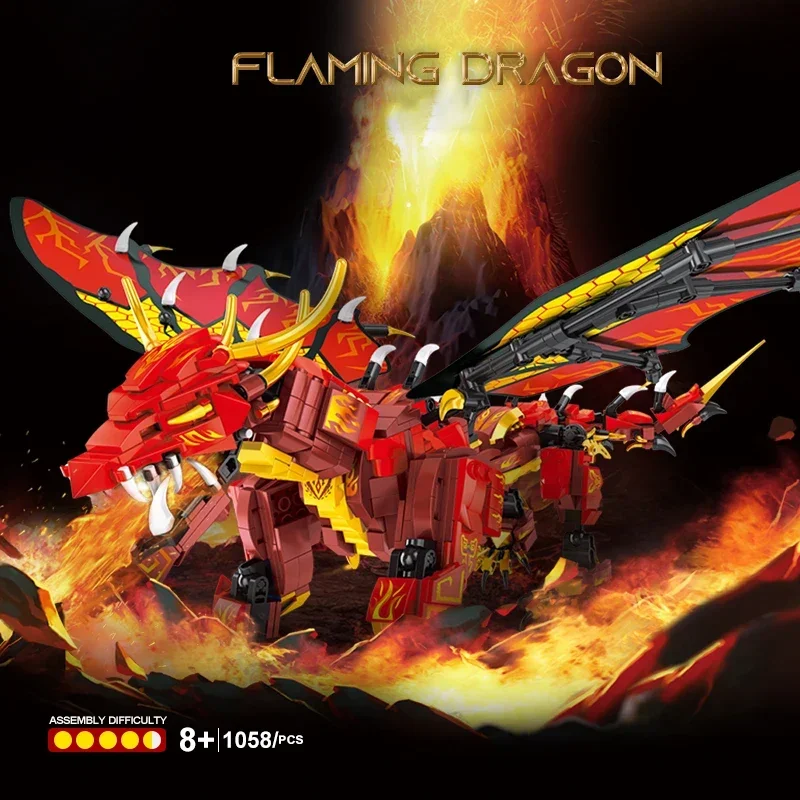 Domineering Blazing Dragon Fire Model Building Blocks Bricks Sets Children Educational Toys Or Birthday Giftss